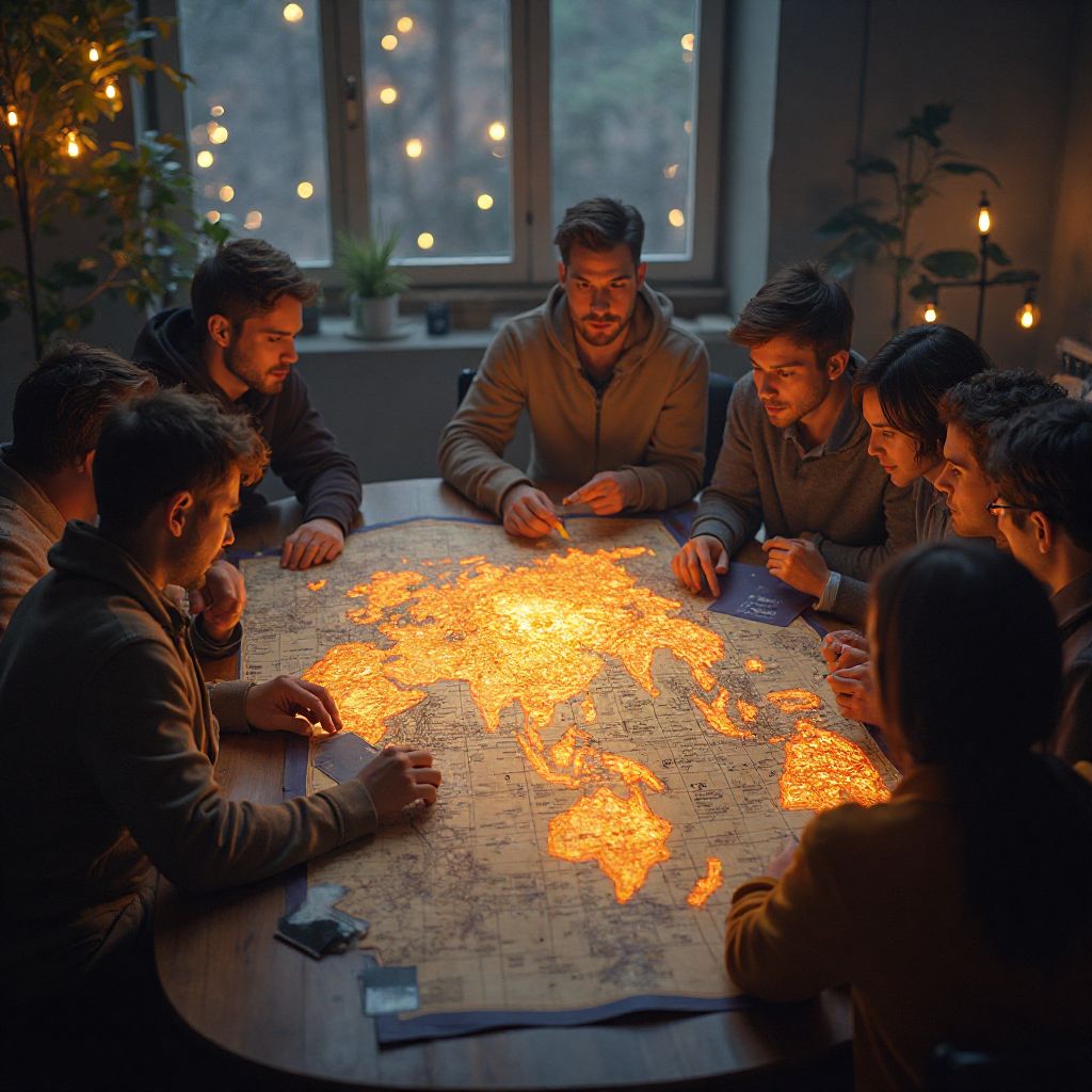 Team collaborative meeting discussing fantasy lore